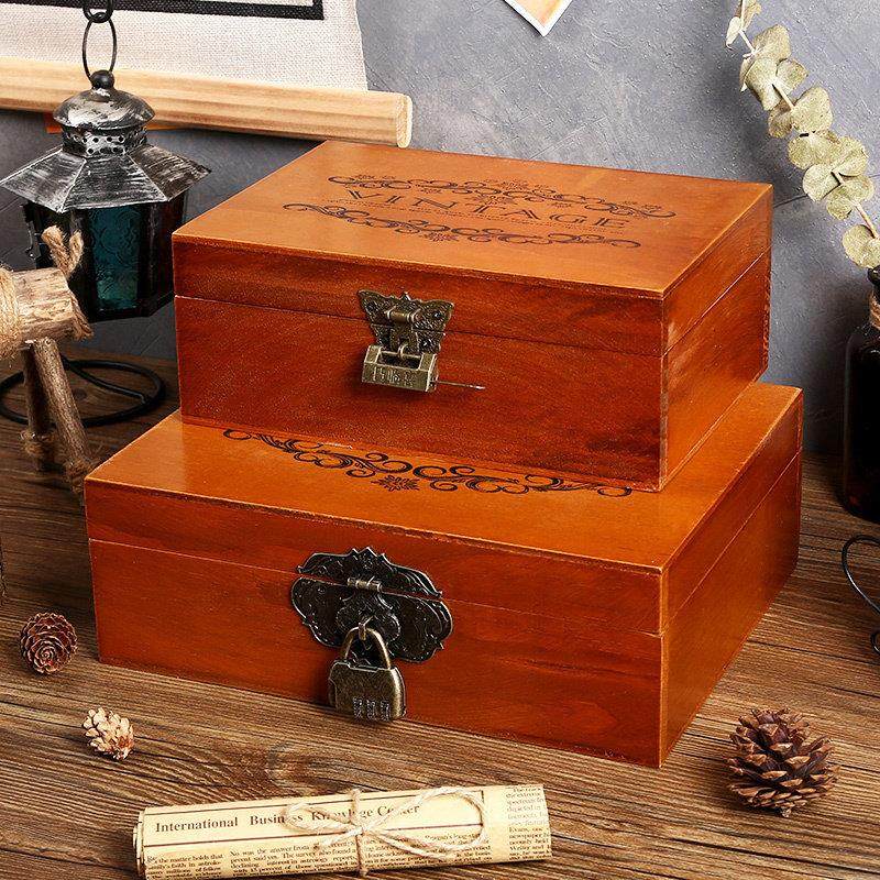 覆古精致收纳盒带锁儿童百宝箱存放证件手机收藏盒首饰密码储物盒