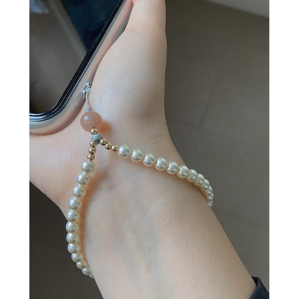 防摔手机挂绳甜美人造珍珠橙月光石挂件挂绳防丢女款文艺手腕礼物