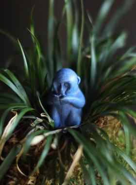 四喜器物可爱小猴子线香插纯铜客厅摆件茶宠蓝色礼盒