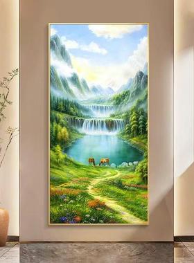 日照金山入户对玄关装NMS饰走廊过道挂画山水风正门壁画流画水景