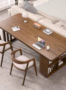 全木去客厅化长条大书白蜡木家办KNR公用简约电脑实桌桌家具套装