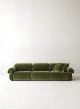 BK9K瑞穆家F765T8HH具法式直复厅古墨绿色沙发客三人位排天鹅绒布