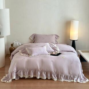 南法风纱情皱雾纱荷丨超双层四件套韩式玫瑰柔刺20250030绣叶花边