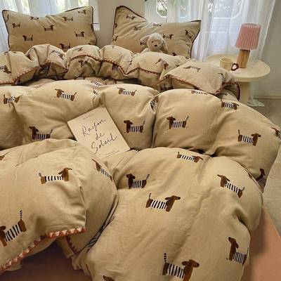 腊狗超柔双肠层纱床被上四件套夏卡季全棉纯棉通XXM套床单床品三