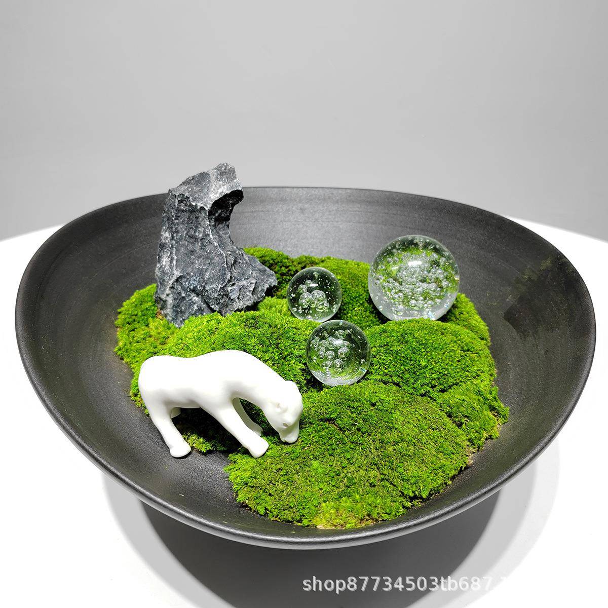永现代生苔藓盆景售929楼部花艺样间板茶洽谈几桌新中式绿植软装