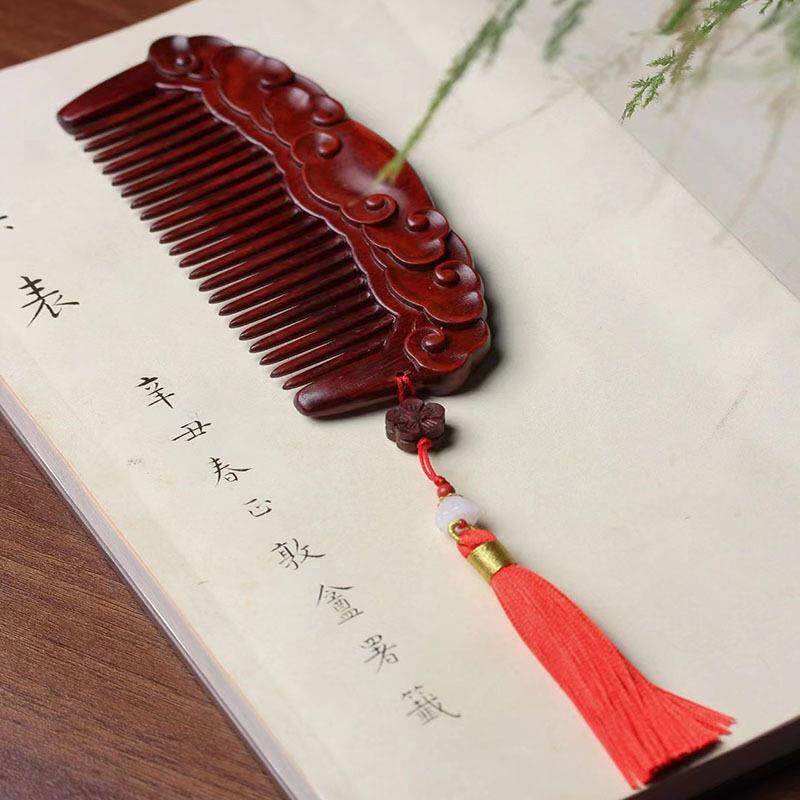 叶紫檀雕刻祥云木10230梳子士化妆小梳手把件防静送电便携女礼
