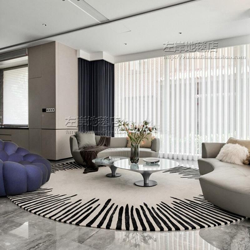 RI0T圆形简约黑红白条纹客几沙发卧室床边书厅茶房餐厅衣DET帽间