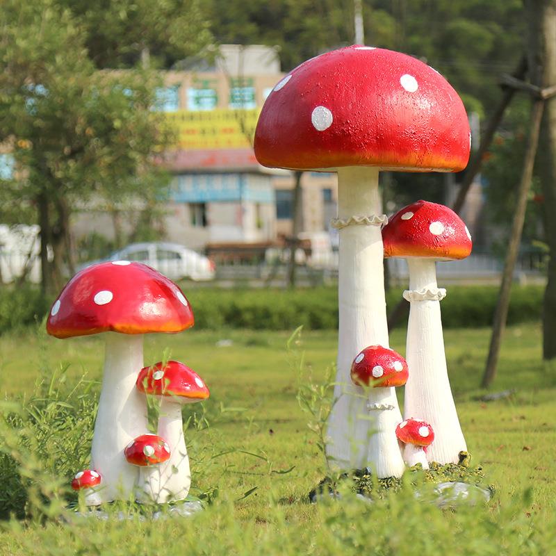 户外仿真植雕物摆件花园林玻璃坪钢庭饰院小区蘑菇塑草景观装153