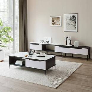 双虎家私约岩茶几简现代厅家用大理VCK石纹小户板型客电视柜组