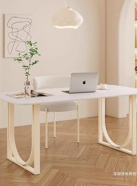 法桌式奶油风岩板家书椅用IOU式电脑桌办公桌台网红客厅白色茶桌