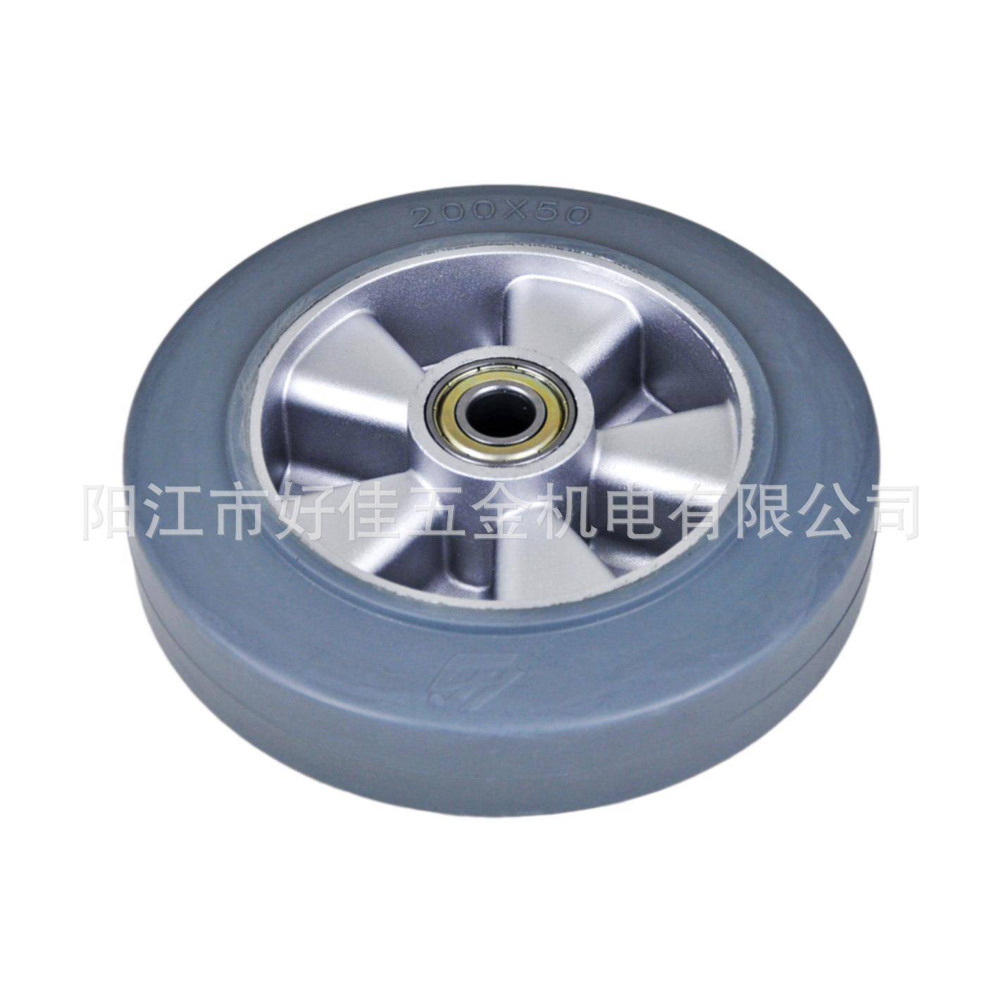 源头橡工厂好产品200X50X55mSYGm佳牌重型双轴承铝芯灰色胶脚轮