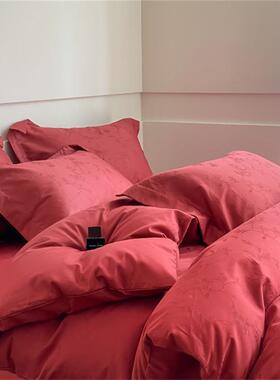 新款0s全棉NHO婚庆床上四件套纯棉结大婚床品红婚色新喜被床6单被