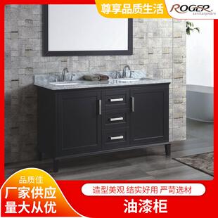 美式实木浴室柜组合落地卫生间板岩双边中花白柜大567理漱石台面