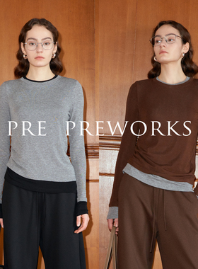PRE PREWORKS篙级感撞色拼接假两件修身打底设计感长袖T恤