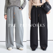 PRE PREWORKS随性立体感醋酸细条抽绳松紧腰镰刀阔腿运动裤
