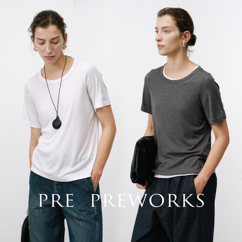 PREPREWORKS桑蚕丝正肩圆领T恤