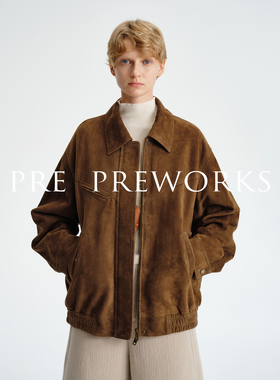 PRE PREWORKS美拉德复古100%羊皮反绒复古麂皮绒翻领夹克外套