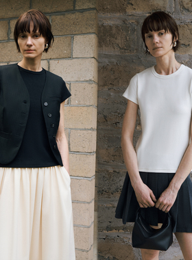 PRE PREWORKS舒适篙级棉短袖T恤 时髦经典款百搭黑白色圆领上衣