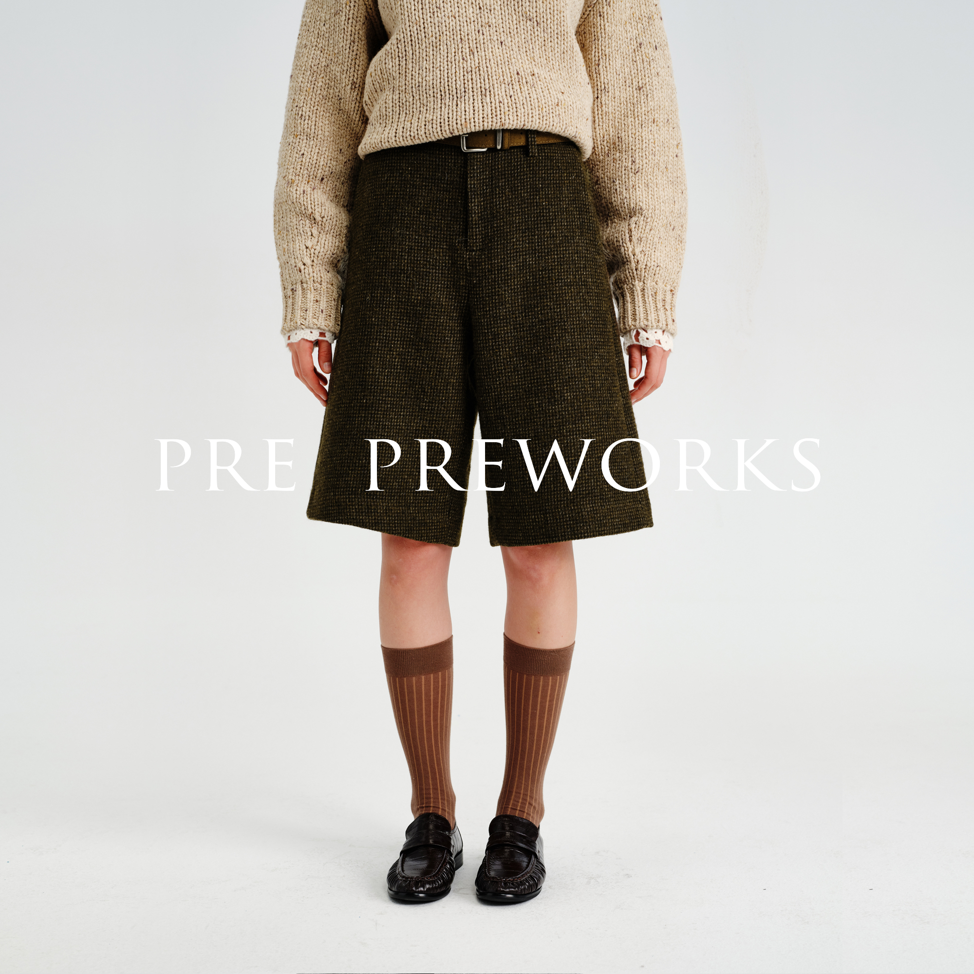PRE PREWORKS经典千鸟格羊毛呢高腰五分裤复古知识分子风短裤