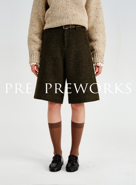 PRE PREWORKS经典千鸟格羊毛呢高腰五分裤复古知识分子风短裤