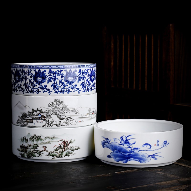青花瓷小号茶洗陶瓷家用客厅杯洗缸茶道零配O水盂茶具陶瓷配件器