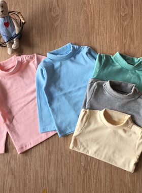 70-130码婴儿小高领内衣秋冬季打底衫男女宝宝半高领秋衣有肩扣