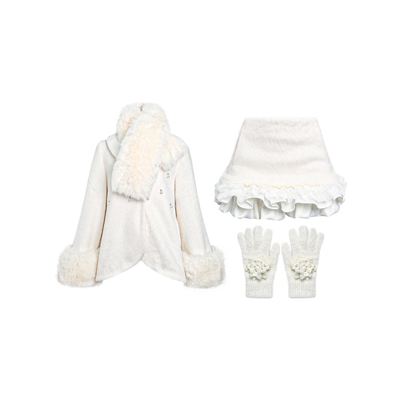 甜梨呆呆 冬日卢森堡  冬季毛毛拼接短款毛呢外套+短裙半身裙套装