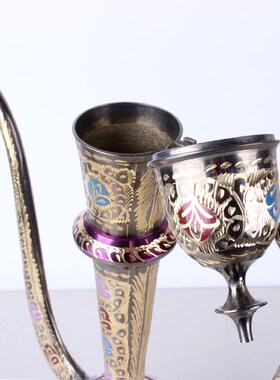 巴基斯坦铜器手工雕刻大把壶新疆西域饭店装饰摆设酒壶大铜壶