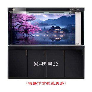 鱼缸背景画纸高清定制月光梅花夜景楼阁龙鱼超白缸造景装 饰图自粘