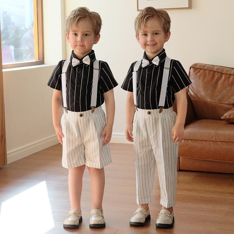 男童礼服小西装套装六一演出背带裤花童主持人服装儿童钢琴表演服