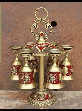 古堡复古锡器小酒杯六只套装青古铜色挂杯欧式仿古合金属高脚杯子