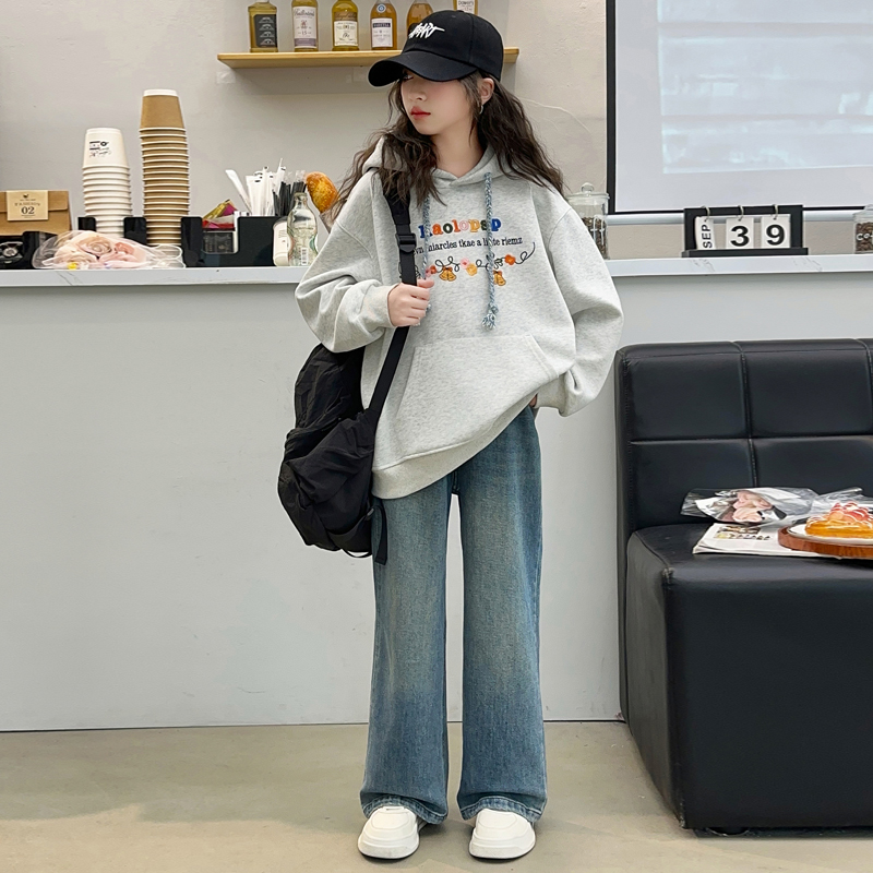 女童秋装卫衣套装2024新款洋气女大童春秋款休闲上衣儿童牛仔裤子