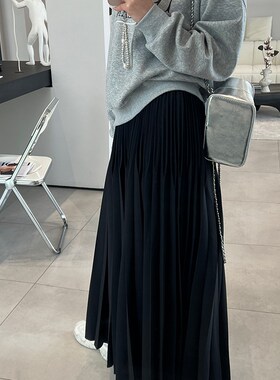 momo大姐姐夏季新款灰色百褶裙小个子半身裙女高腰显瘦裙子中长裙