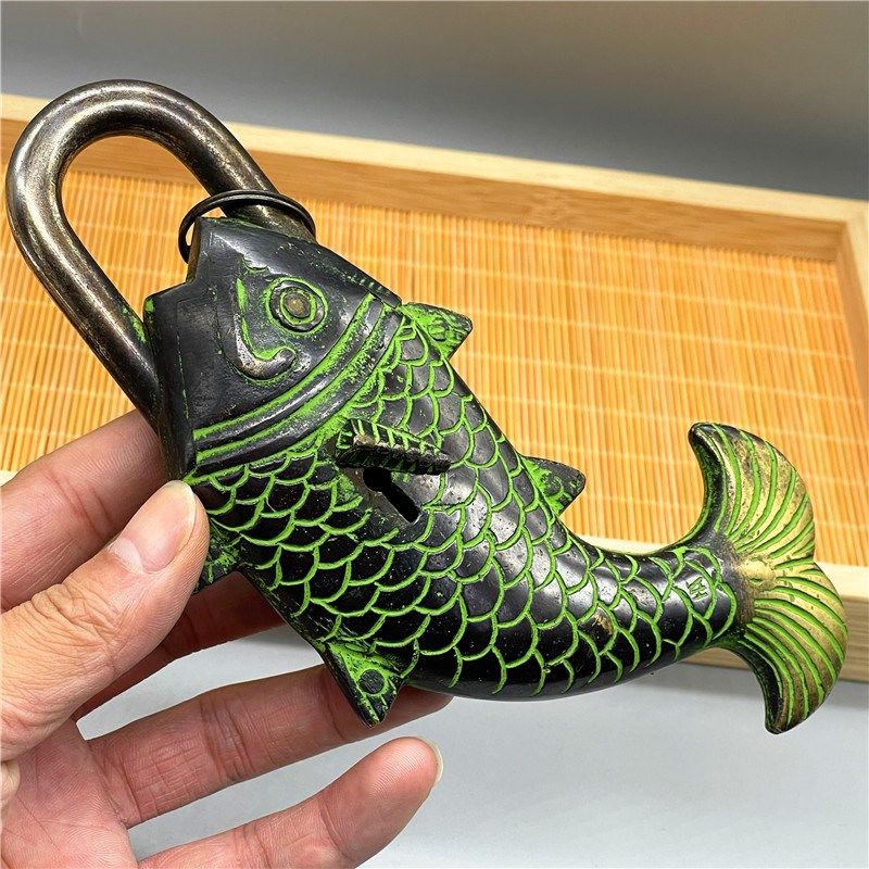 尼泊尔纯手工复古做旧鲤鱼锁大门锁家用铜锁单孔中式仿古大锁收藏,基础建材,机械门锁,淘宝优惠券,粉丝福利购,淘宝优惠卷