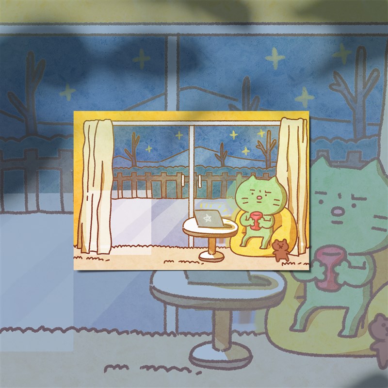 焦绿猫明信片必易文创休闲可爱小清新插画卡通旅行生活自然手账