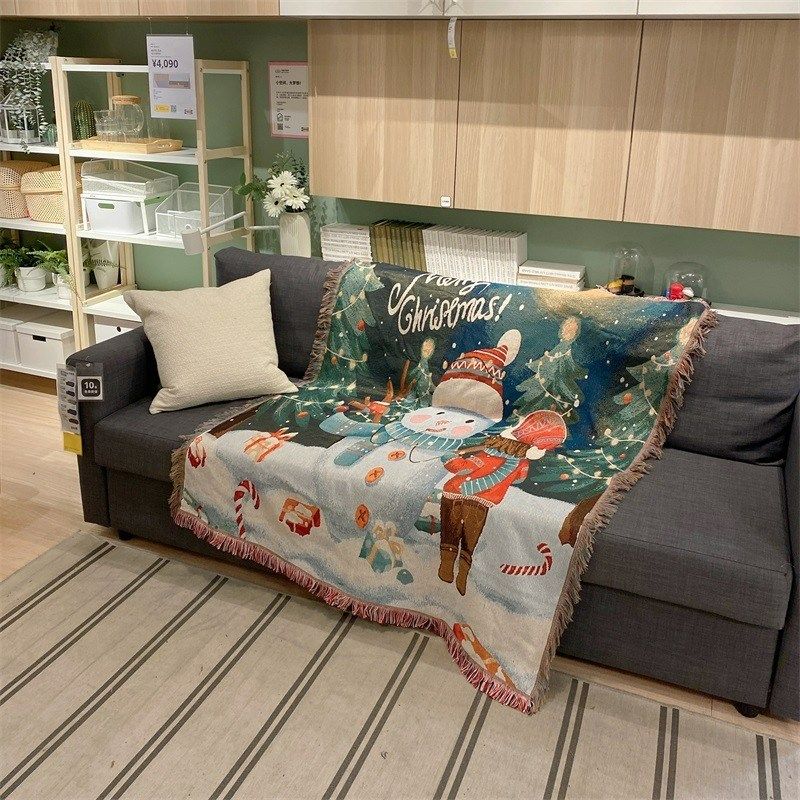 金丝线氛围圣诞喜庆多功能装饰布床尾毯单人小型沙发巾全盖布套罩