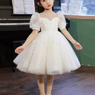 女童礼服儿童白色小提琴钢琴演出服气质主持人口才演讲生日公主裙