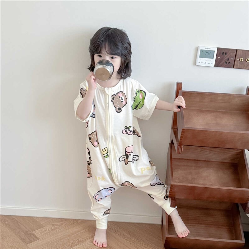 宝宝分腿睡袋夏季儿童纯棉短袖防踢被睡衣男童女童薄款夏天空调房