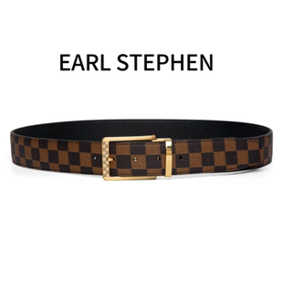 EARL STEPHEN/伯爵史缔芬旋转针扣3.8宽老花高端休闲商务腰带