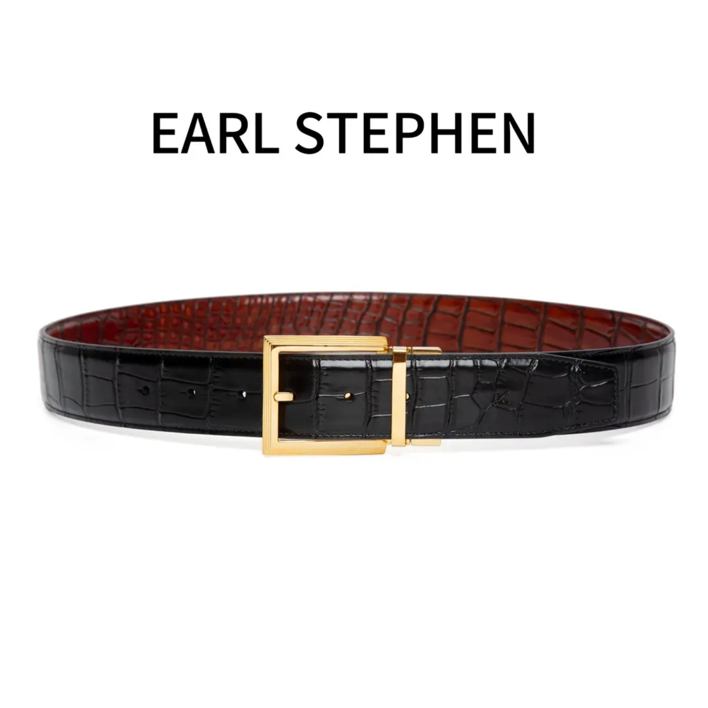 EARL STEPHEN/伯爵史缔芬3.8宽阶梯旋转针扣双面皮男士经典皮带 - 实物图