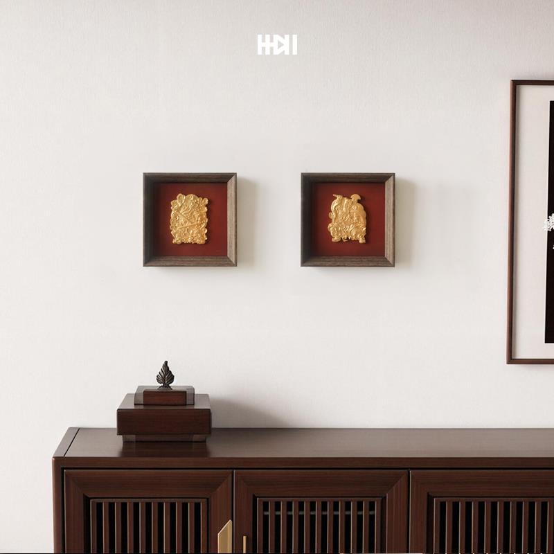 实木国风新中式混凝土立体浮雕装饰画国风挂画客厅高级感相框乔迁