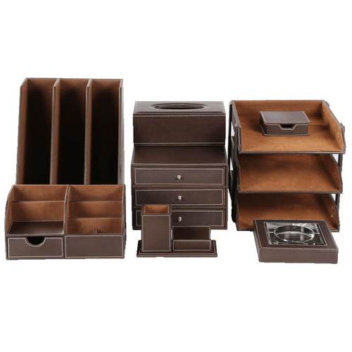 办公用品套装组合商务文具收纳盒笔筒办公室摆件文件整理档案皮革