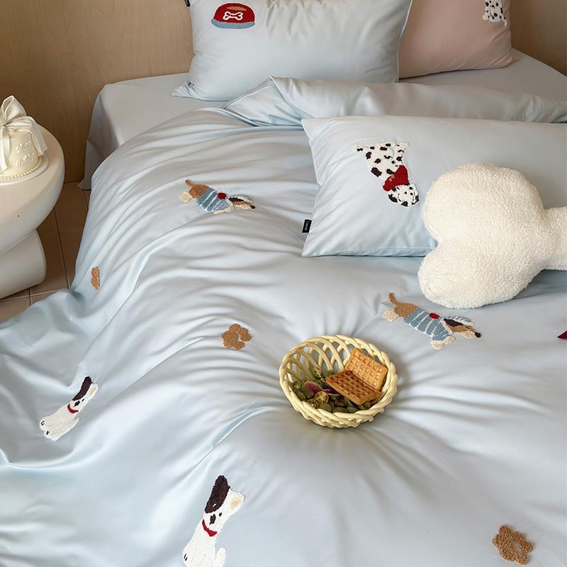 100S高支长绒棉全棉磨毛四件套可爱卡通毛巾绣秋冬新款加厚床品
