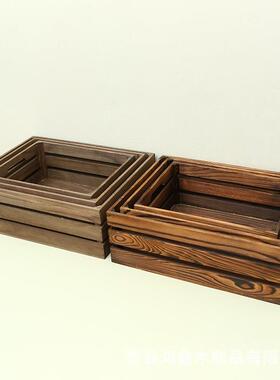 木制桌收收纳面箱储创意镂空木条框物盒长AYX方形纳筐超市陈列框