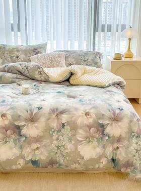 22VHZ05新款印花双层被豆纱豆绒大豆冬铃兰