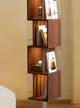 旋转书架中报古风DWJ实木书墙角落带灯展示架柜不占地方地落立式