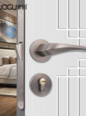 静门锁室内室卧家用音通用锁型磁吸新中式NDO木门锁灰色分体锁门
