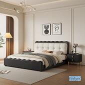 晓龙法式 复古色泡芙包床云朵主卧床现黑代简涟漪床网红软91419双