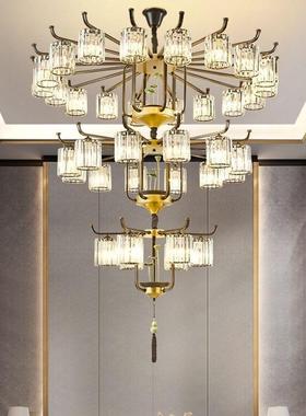 00688梯新中复式楼别墅客式厅大吊灯水晶楼轻奢现代楼中楼中空挑