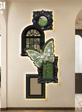 法式中关古廊风入户玄装饰画进门DXZ蝴壁灯客厅复古走过道壁画挂